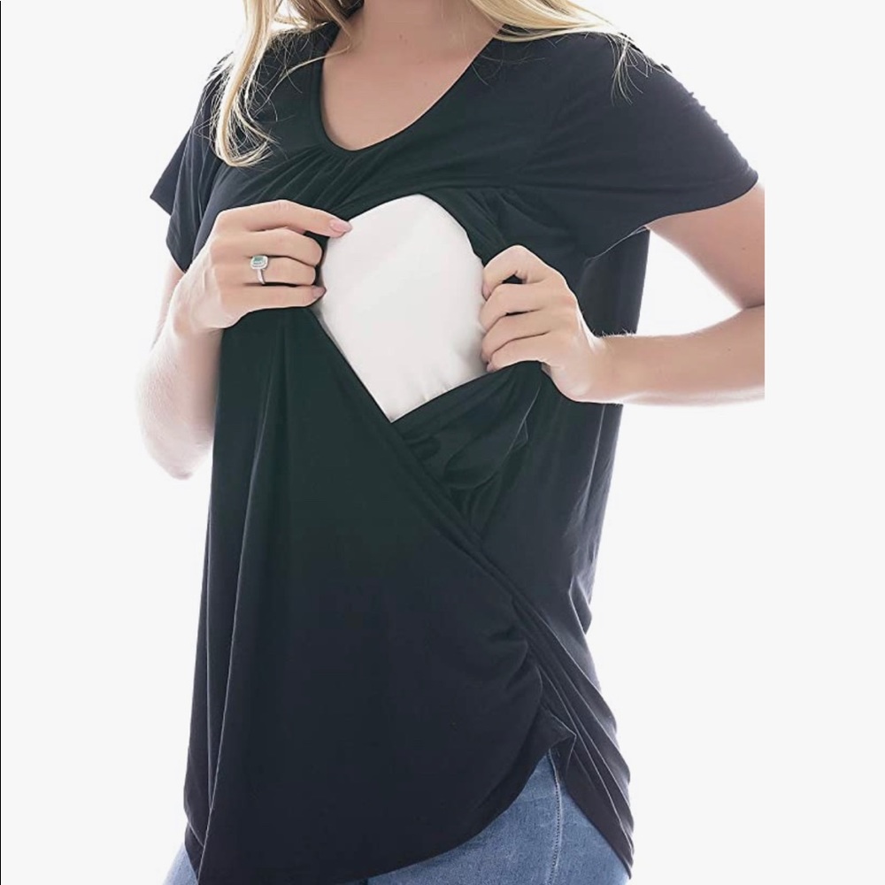 Black nursing top, casual t-shirt postpartum, Smallshow size small